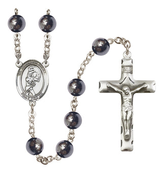 Silver-Plated 8mm Guardian Angel/Softball Rosary