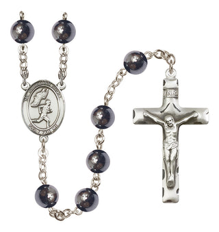 Silver-Plated 8mm Guardian Angel/Track&Field-Men Rosary