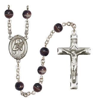 Silver Plated 7mm Brown Saint Agatha Rosary