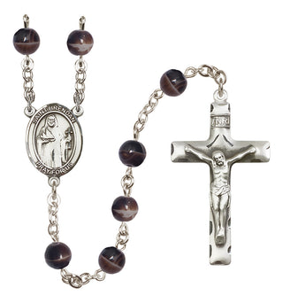 Silver Plated 7mm Brown Saint Brendan the Navigator Rosary