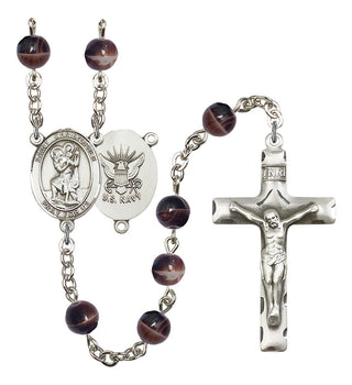 Saint Christopher and Navy Rosary with Brown Beads
