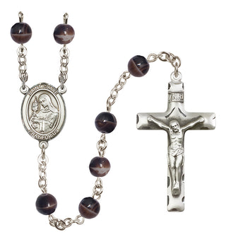 Silver Plated 7mm Brown Saint Clare of Assisi Rosary