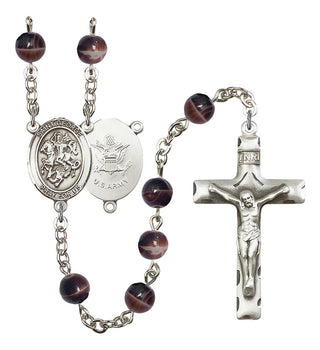 Saint George and Army Rosary with Brown Beads