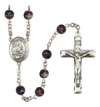 Silver Plated 7mm Brown Saint Gerard Majella Rosary