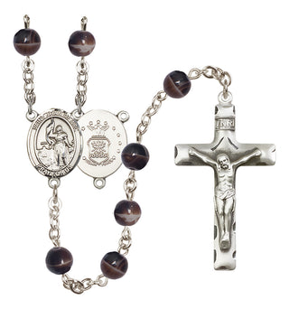 Silver-Plated 7mm Saint Joan of Arc / Air Force Rosary