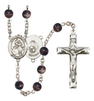 Silver Plated 7mm Brown Saint Joan of Arc / Marines Rosary
