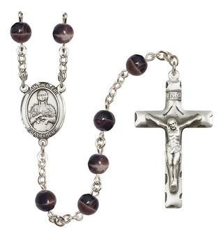 Silver Plated 7mm Brown Saint Kateri Tekakwitha Rosary