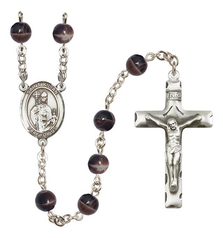 Silver Plated 7mm Brown Saint Kilian Rosary