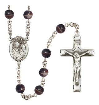 Silver Plated 7mm Brown Saint Margaret Mary Alacoque Rosary
