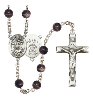 Silver-Plated 7mm Saint Michael / Air Force Rosary