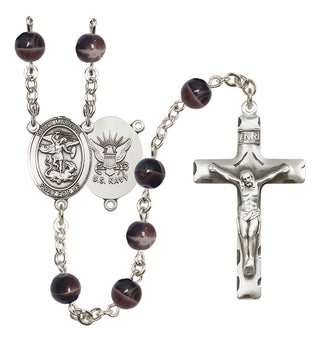 Silver-Plated 7mm Saint Michael / Navy Rosary