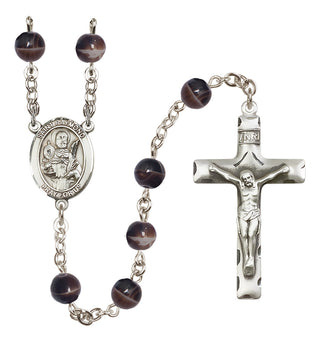 Silver Plated 7mm Brown Saint Raymond Nonnatus Rosary