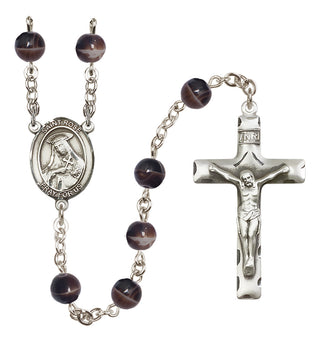 Silver Plated 7mm Brown Saint Rose of Lima Rosary