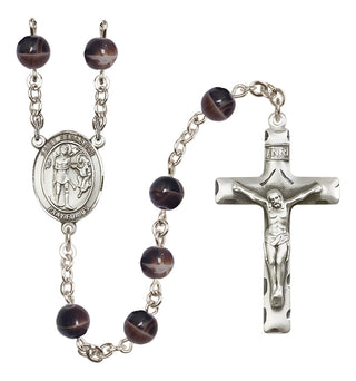 Silver-Plated 7mm Saint Sebastian  Engraved Catholic Rosaries