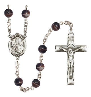 Silver-Plated 7mm Saint Theresa  Engraved Catholic Rosaries
