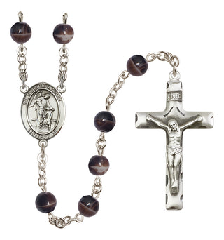Silver Plated 7mm Brown Guardian Angel w/Child Rosary