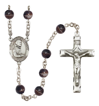 Silver Plated 7mm Brown Saint Pio of Pietrelcina Rosary
