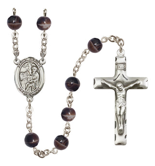 Silver Plated 7mm Brown Saint Jerome Rosary