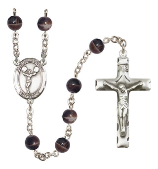 Silver Plated 7mm Brown Saint Christopher/Cheerleading Rosary