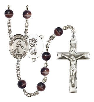 Saint Christopher and Basketball Rosary with Brown Beads