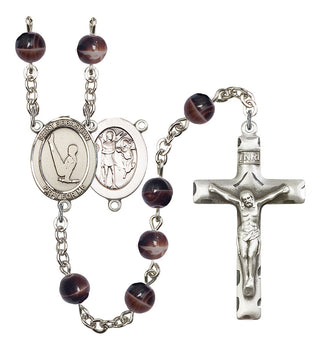 Saint Sebastian and Gymnastics Rosary with Brown Beads