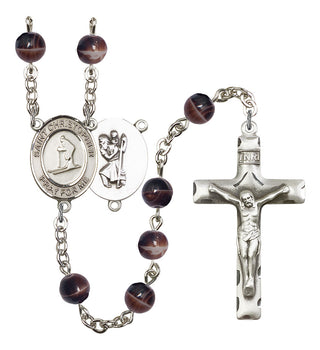 Saint Christopher and Skiing Rosary with Brown Beads