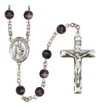 Silver Plated 7mm Brown Saint Augustine of Hippo Rosary