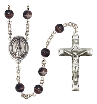 Silver Plated 7mm Brown Virgen de Fatima Rosary