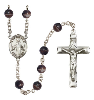 Silver Plated 7mm Brown Saint Nino de Atocha Rosary