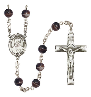 Silver Plated 7mm Brown Saint Ignatius of Loyola Rosary
