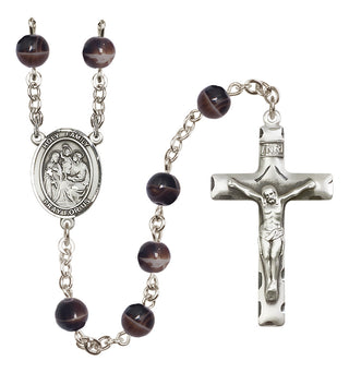 Silver Plated 7mm Brown Holy Family Rosary