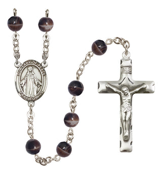 Silver Plated 7mm Brown Our Lady of Peace Rosary