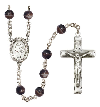 Silver Plated 7mm Brown Saint John Baptist de la Salle Rosary