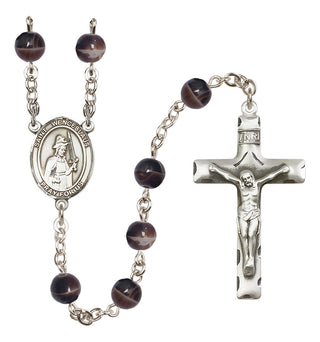Silver Plated 7mm Brown Saint Wenceslaus Rosary