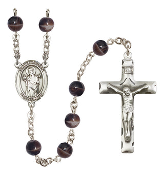 Silver Plated 7mm Brown Saint Aedan of Ferns Rosary