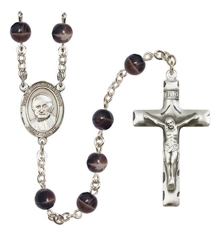Silver-Plated 7mm Saint Arnold Janssen  Engraved Catholic Rosaries