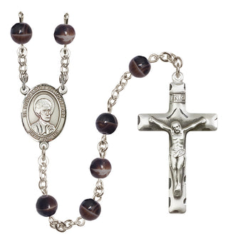 Silver Plated 7mm Brown Saint Louis Marie de Montfort Rosary