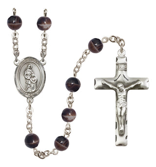 Silver-Plated 7mm Saint Anne  Engraved Catholic Rosaries