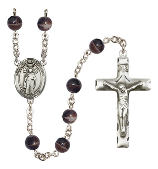 Silver Plated 7mm Brown Saint Ivo of Kelmartin Rosary