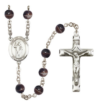 Silver Plated 7mm Brown Saint Columbkille Rosary