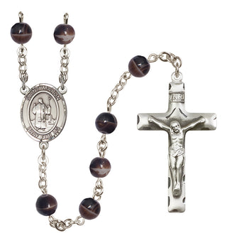 Silver Plated 7mm Brown Saint Maron Rosary