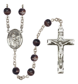 Silver Plated 7mm Brown Saint Margaret Mary Alacoque Rosary