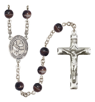 Silver Plated 7mm Brown Saint Claude de la Colombiere Rosary