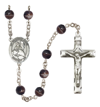 Silver Plated 7mm Brown Guardian Angel Protector Rosary