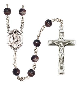 Silver Plated 7mm Brown Pope Pius V Rosary