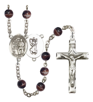 Saint Christopher and Karate Rosary with Brown Beads