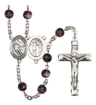 Saint Sebastian and Hockey Rosary with Brown Beads