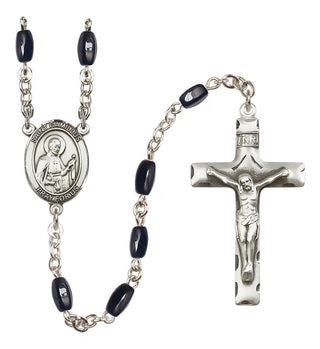 Silver Plated 8x5mm Black Saint Camillus of Lellis Rosary