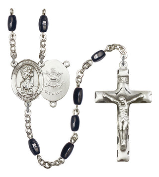 Saint Christopher and Army Rosary with Black Onyx Beads