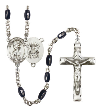 Saint Christopher and Navy Rosary with Black Onyx Beads